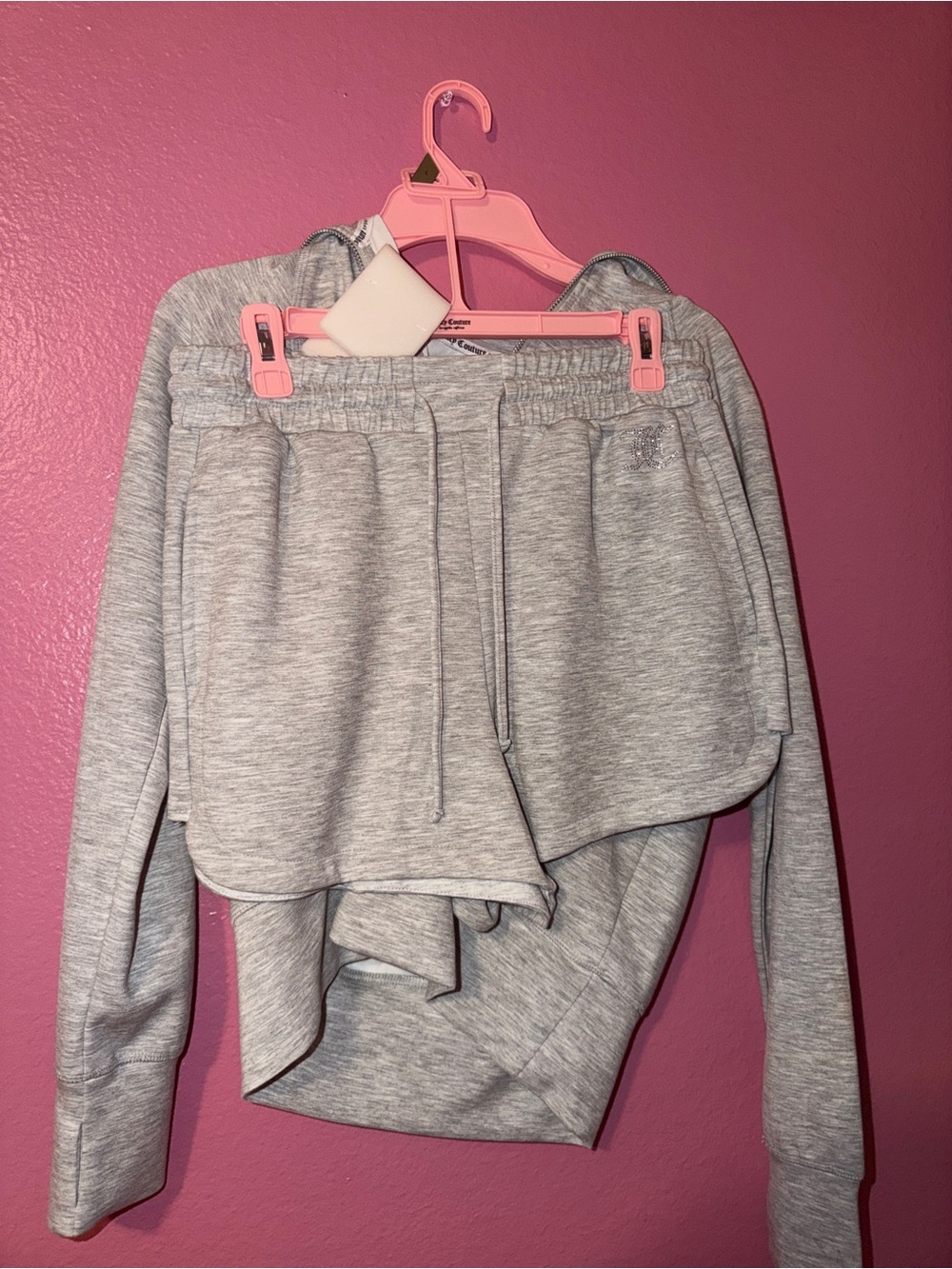Juicy Couture Light Gray Zip-Front Hoodie with Rhinestone Logo